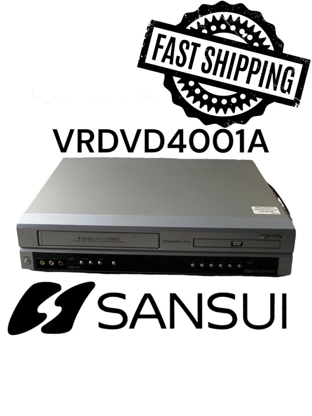 Sansui DVD VCR Combo 4 Head Hi-Fi Stereo VHS Recorder Player VRDVD4001A TESTED
